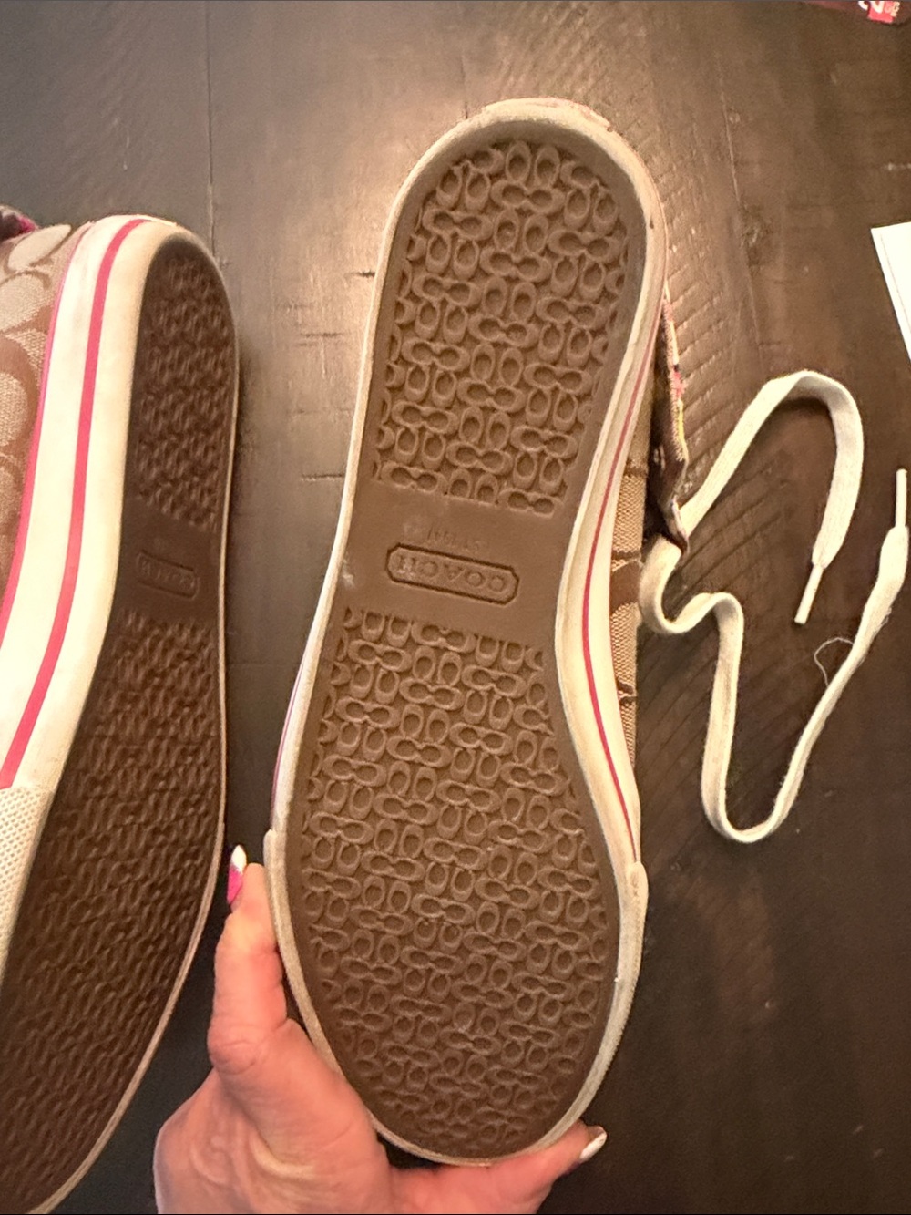 Coach Tan Signature Canvas High-Tops with Floral Accent - Picture 3 of 4
